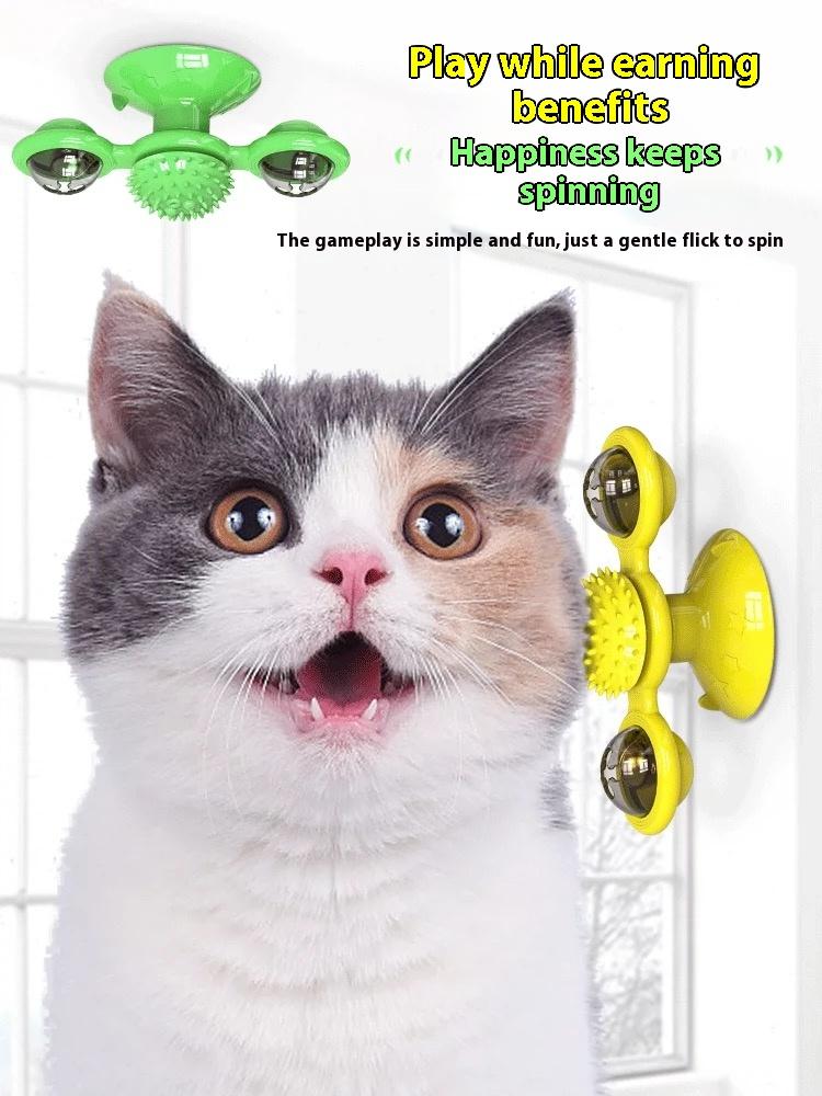 Spinning Windmill Cat Toy with Light-Up Ball